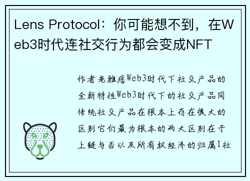 Lens Protocol：你可能想不到，在Web3时代连社交行为都会变成NFT